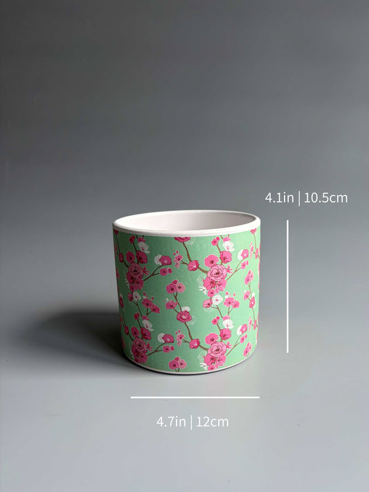 Cherry Blossom Print Indoor Ceramic Plant Pot – H: 10.5cm D: 12cm