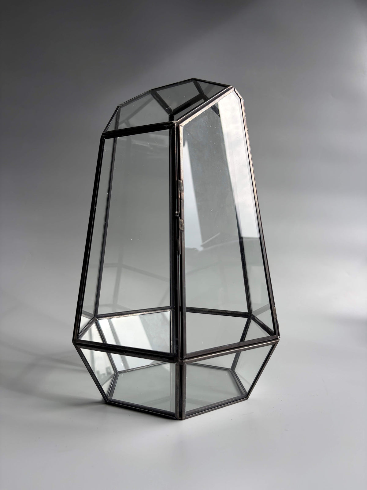 Geometric Glass Terrarium Container with Door - H: 34cm D: 22cm