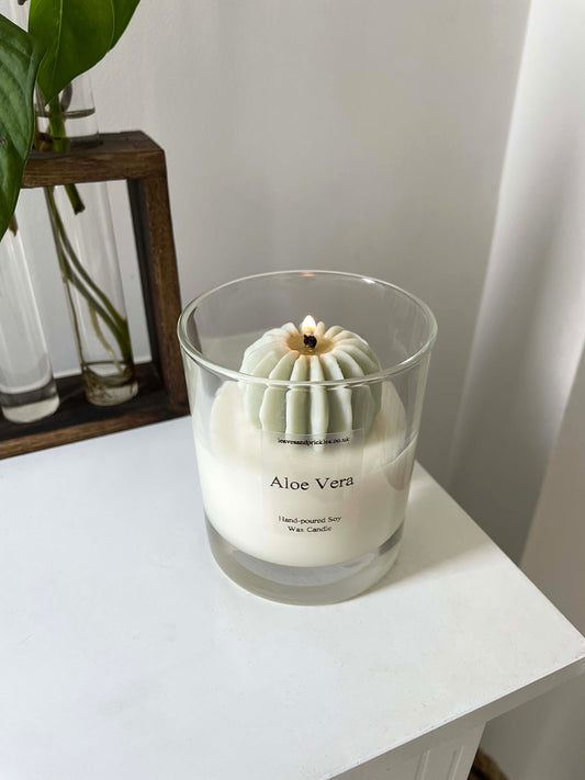 Round cactus candle in glass jar