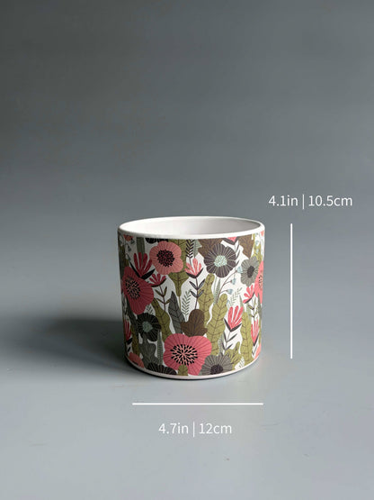 Flower Meadow Print Indoor Ceramic Plant Pot – H: 10.5cm D: 12cm
