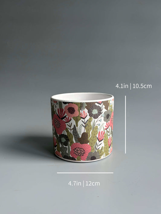 Flower Meadow Print Indoor Ceramic Plant Pot – H: 10.5cm D: 12cm