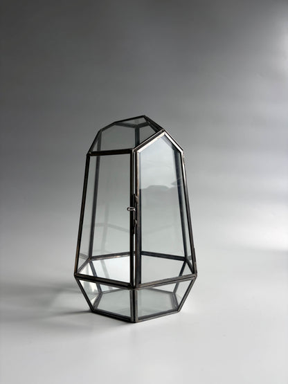Geometric Glass Terrarium Container with Door -  H: 25cm D: 18cm