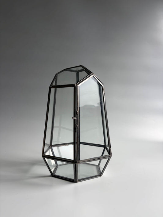 Geometric Glass Terrarium Container with Door -  H: 25cm D: 18cm