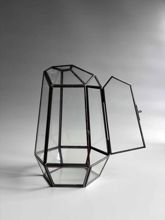 Geometric Glass Terrarium Container with Door -  H: 25cm D: 18cm