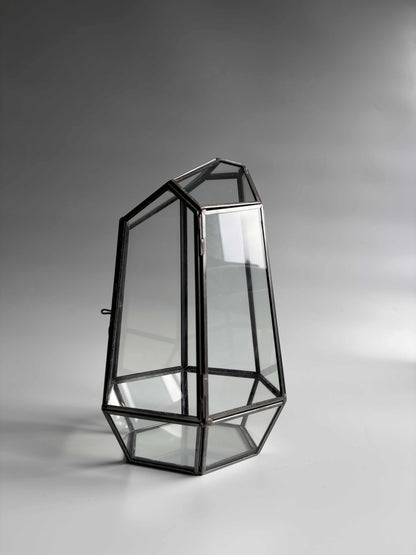 Geometric Glass Terrarium Container with Door -  H: 25cm D: 18cm