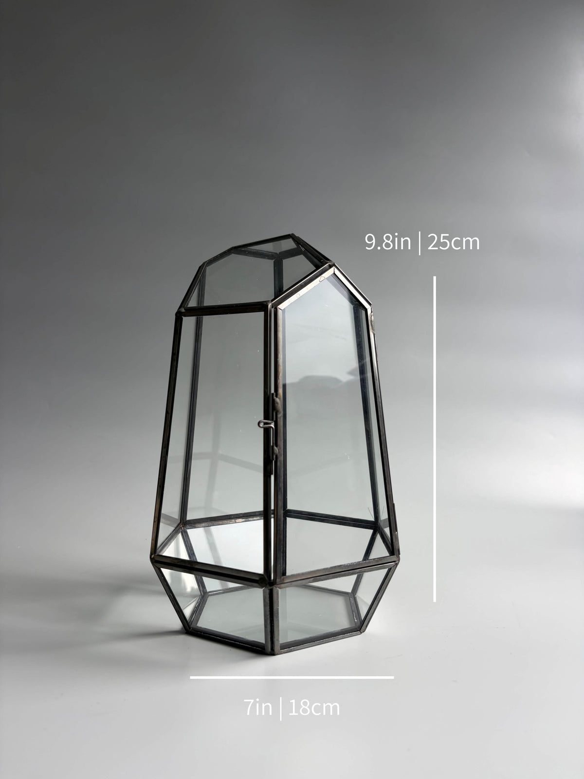 Geometric Glass Terrarium Container with Door -  H: 25cm D: 18cm