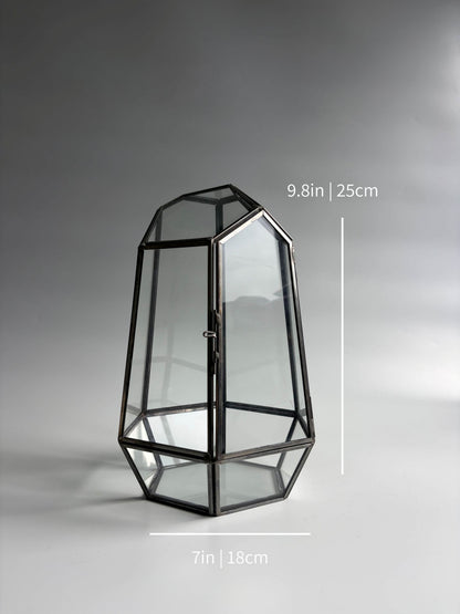 Geometric Glass Terrarium Container with Door -  H: 25cm D: 18cm
