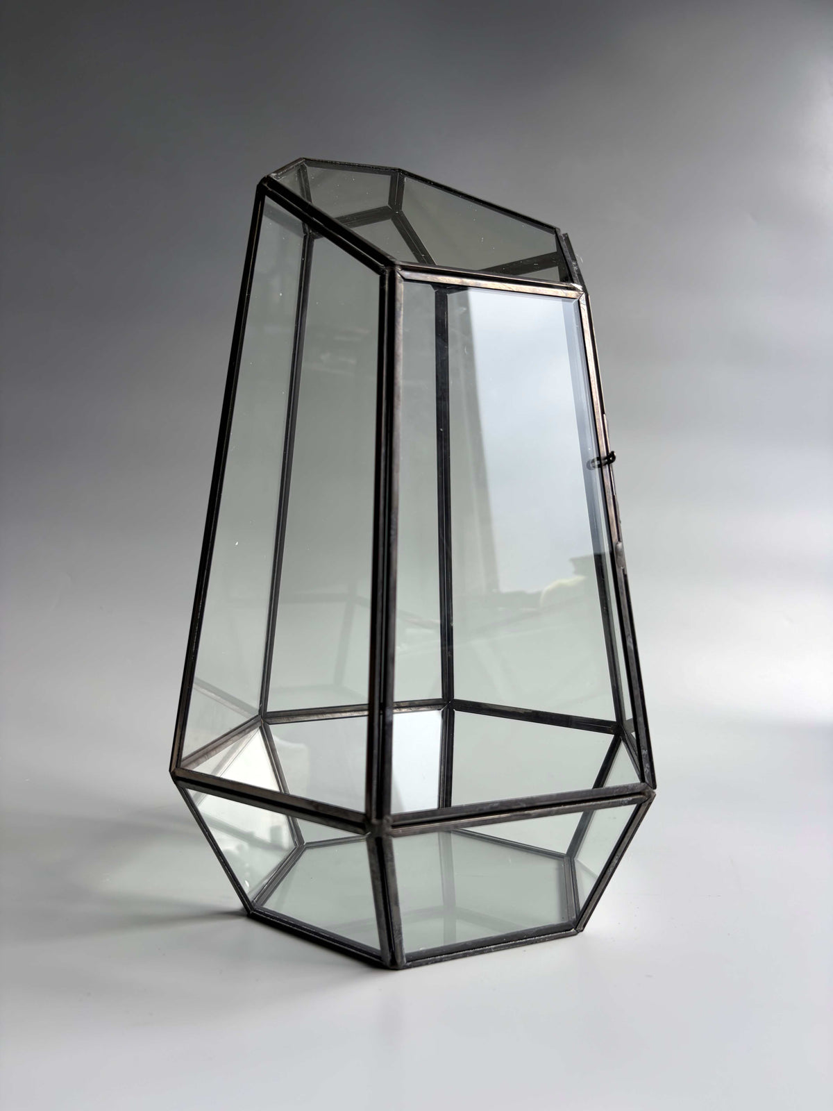 Geometric Glass Terrarium Container with Door -  H: 34cm D: 22cm