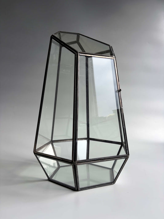 Geometric Glass Terrarium Container with Door -  H: 34cm D: 22cm