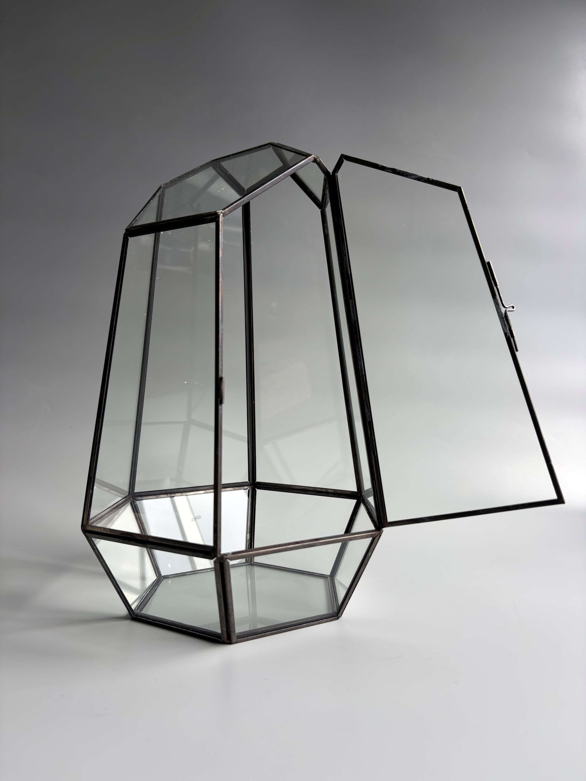 Geometric Glass Terrarium Container with Door -  H: 34cm D: 22cm