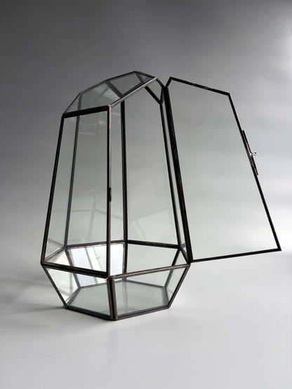 Geometric Glass Terrarium Container with Door -  H: 34cm D: 22cm
