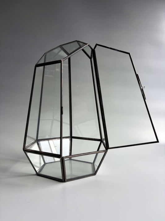 Geometric Glass Terrarium Container with Door -  H: 34cm D: 22cm
