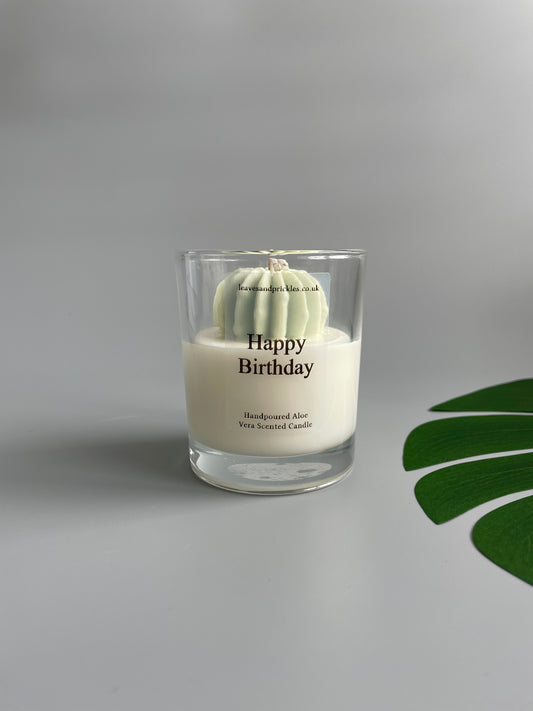 Happy Birthday Cactus Candle in Clear Glass Jar