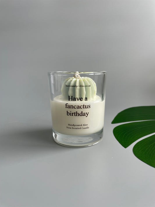 Have a fancactus birthday Cactus Candle in Clear Glass Jar