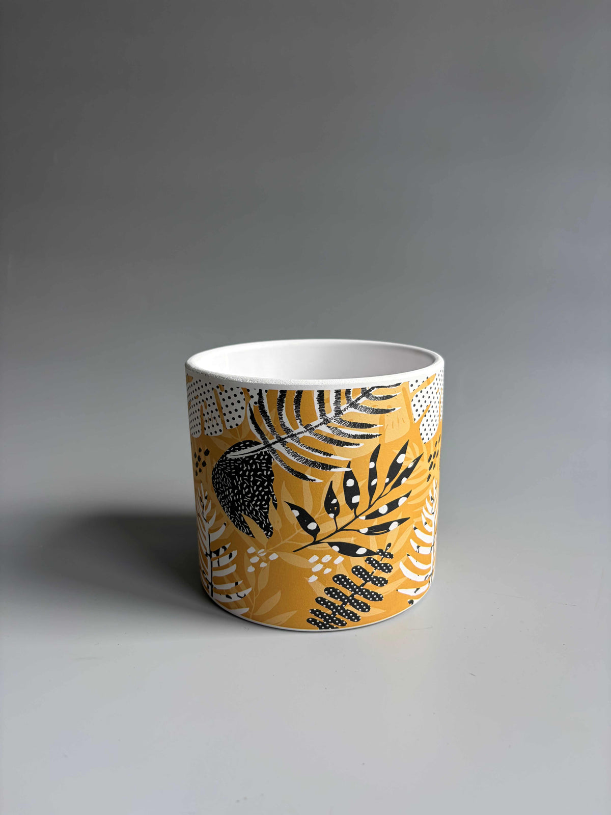 Yellow Botanical Print Indoor Ceramic Plant Pot – H: 10.5cm D: 12cm