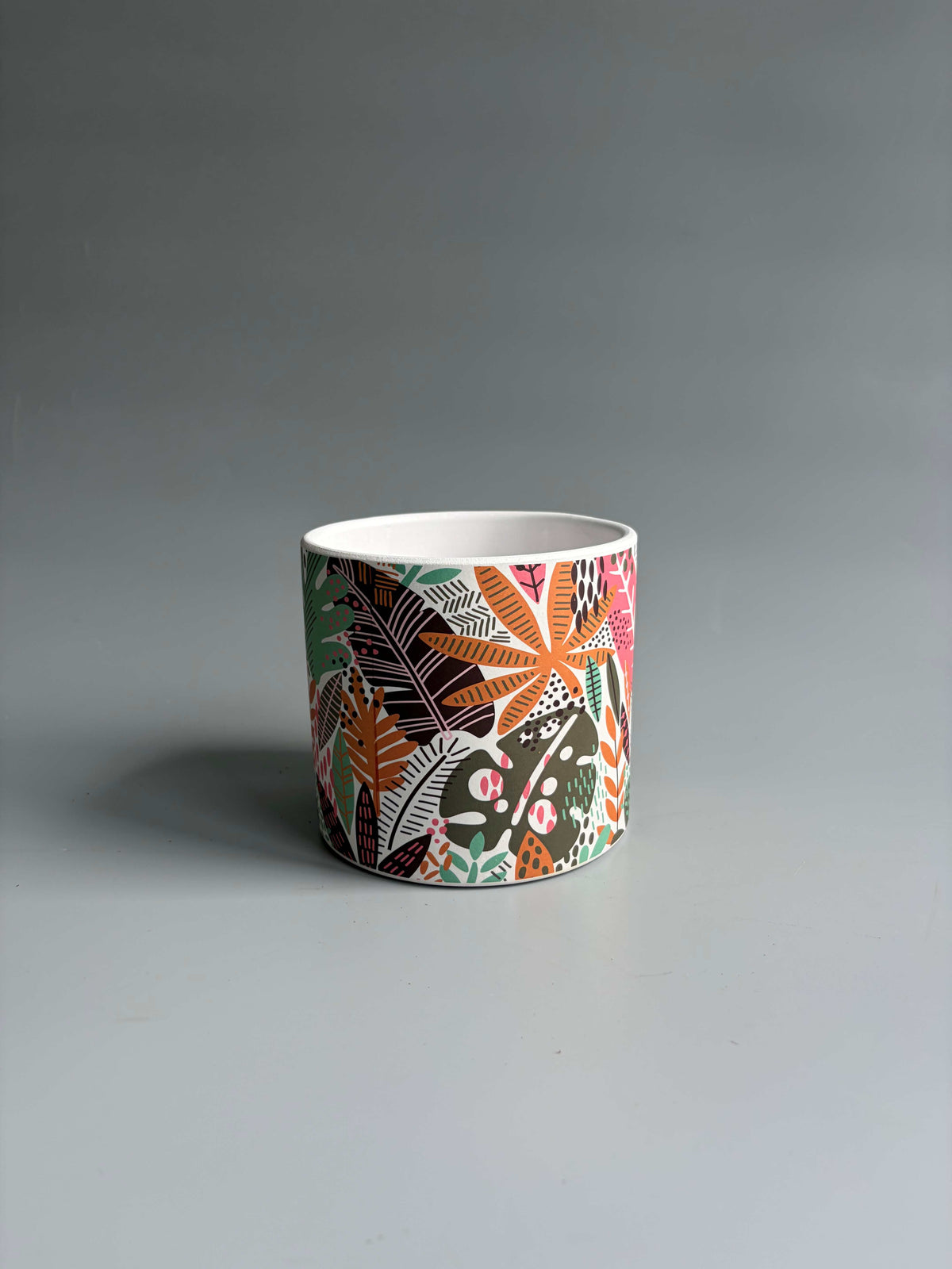 Colourful Botanical Print Indoor Ceramic Plant Pot – H: 10.5cm D: 12cm