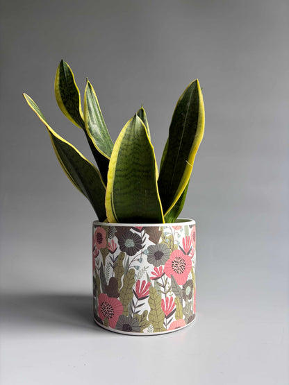 Flower Meadow Print Indoor Ceramic Plant Pot – H: 10.5cm D: 12cm