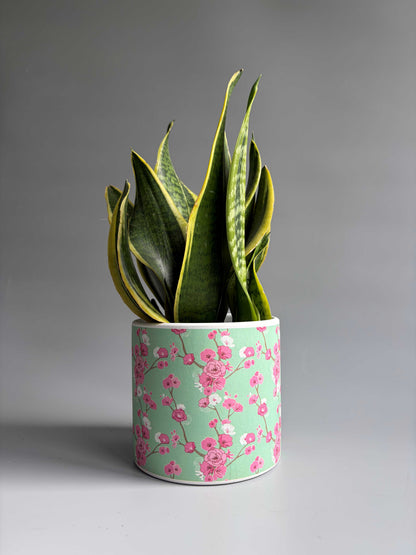 Cherry Blossom Print Indoor Ceramic Plant Pot – H: 10.5cm D: 12cm
