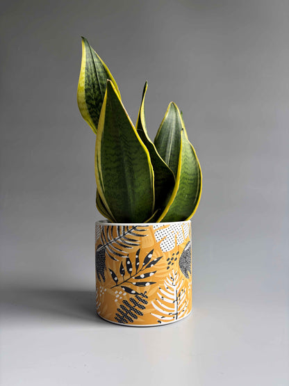 Yellow Flowers Print Indoor Ceramic Plant Pot – H: 10.5cm D: 12cm