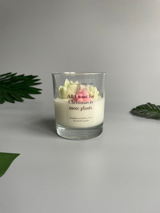 All I want for Christmas is more plants Terrarium Candle in Clear Glass Jar (Pink)