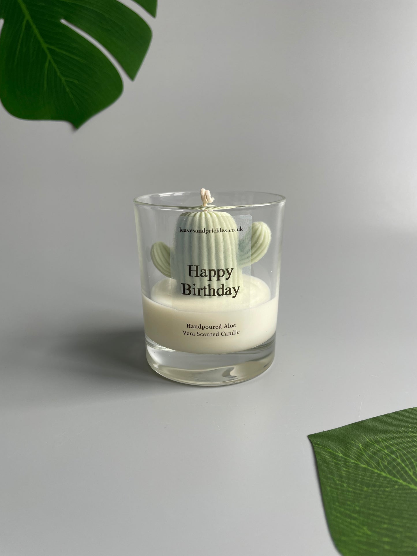 Happy Birthday Cactus Candle in Clear Glass Jar
