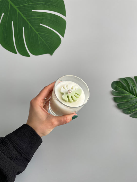 Monstera Leaf Candle in Clear Glass Jar