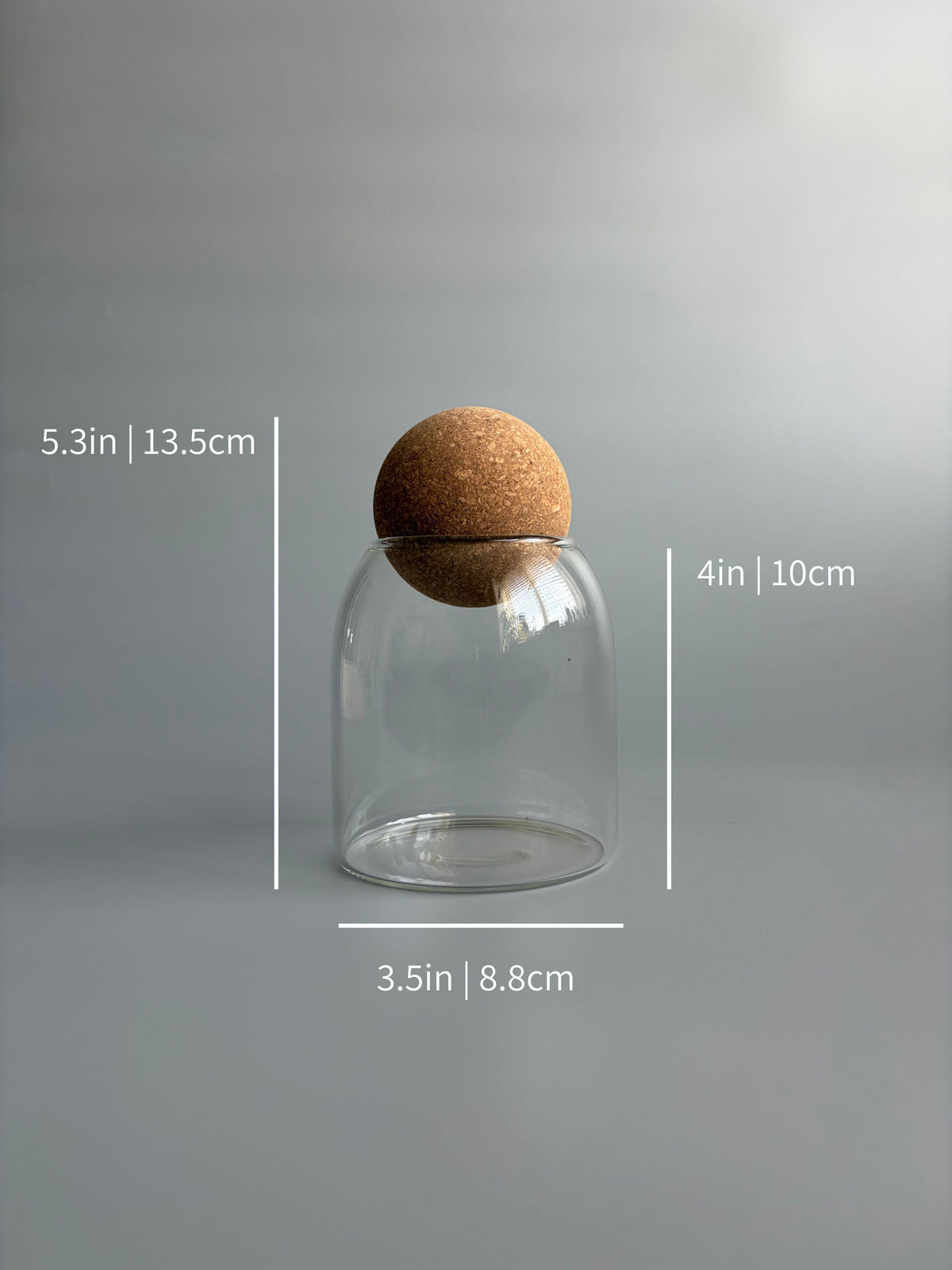 Small Glass Terrarium Container with Round Cork Lid - H: 13.5cm D: 8.8cm