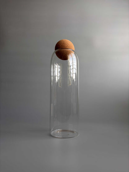 Tall Glass Terrarium/Storage Jar with Round Cork Lid - H: 29cm D: 8.8cm
