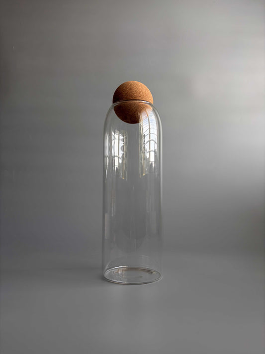 Tall Glass Terrarium/Storage Jar with Round Cork Lid - H: 29cm D: 8.8cm
