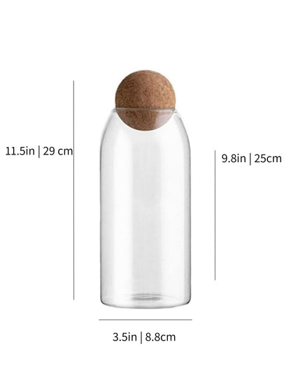Tall Glass Terrarium/Storage Jar with Round Cork Lid - H: 29cm D: 8.8cm