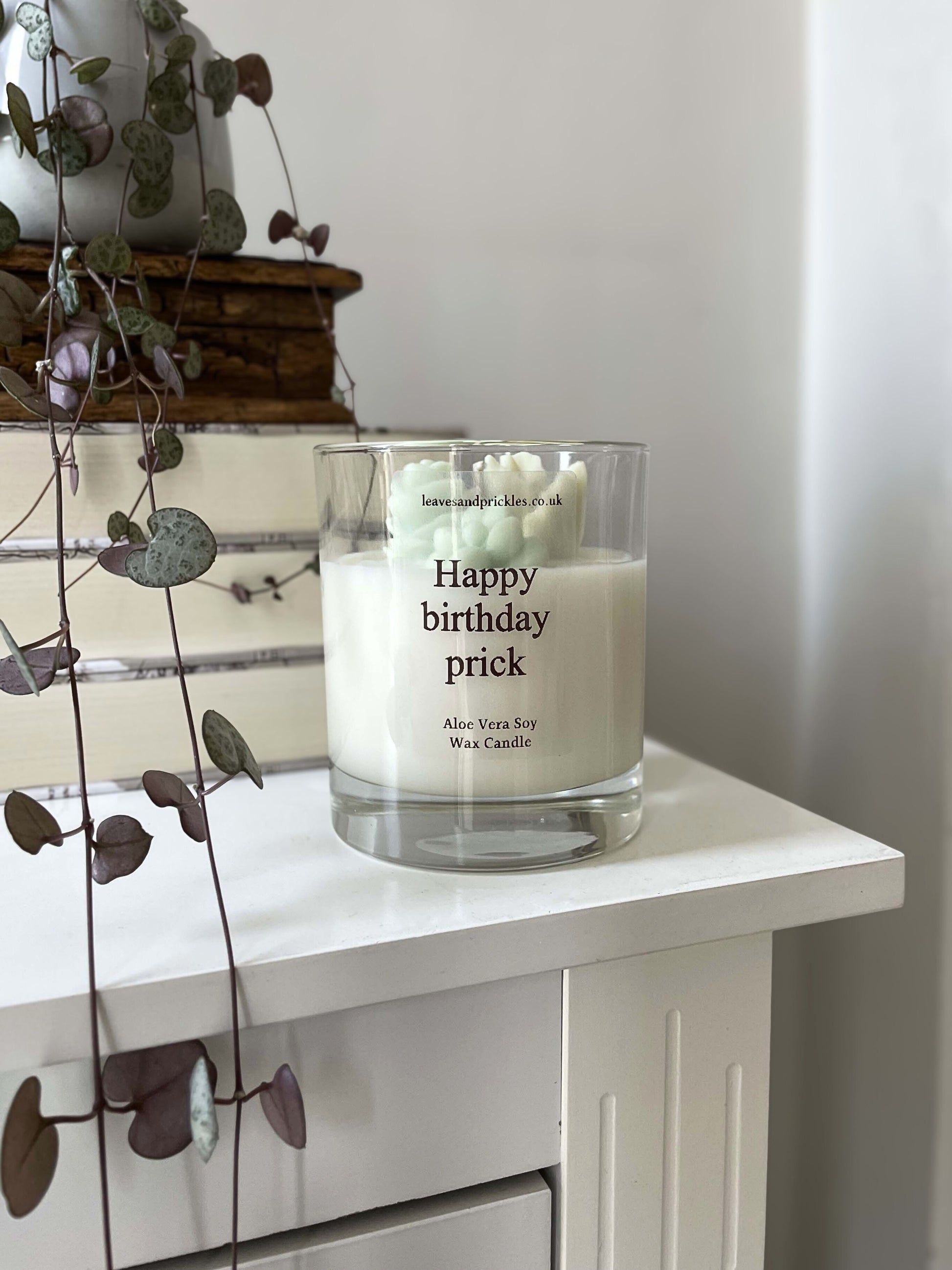 green birthday terrarium candle in glass jar 