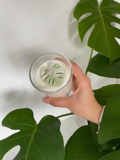 monstera leaf shaped candle 