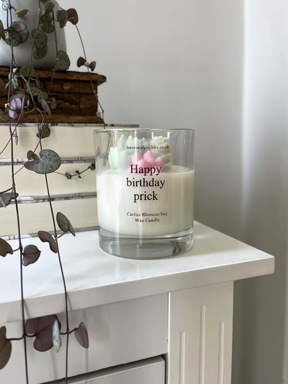 pink and green birthday terrarium candle in glass jar 
