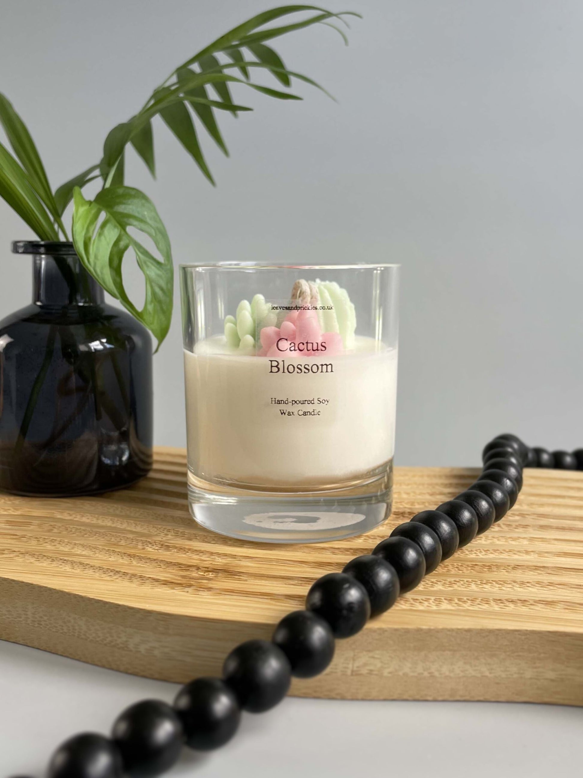 terrarium cactus candle pink and green 